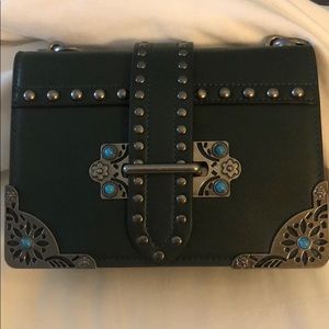 Dark Green Studded Crossbody Bag/Clutch